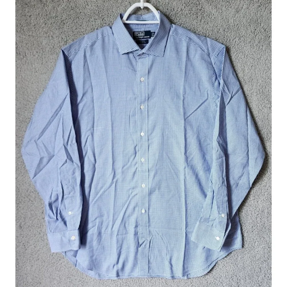 Polo Ralph Lauren Estate Classic Fit Blue Plaid Long Sleeve Button Shirt Size 17